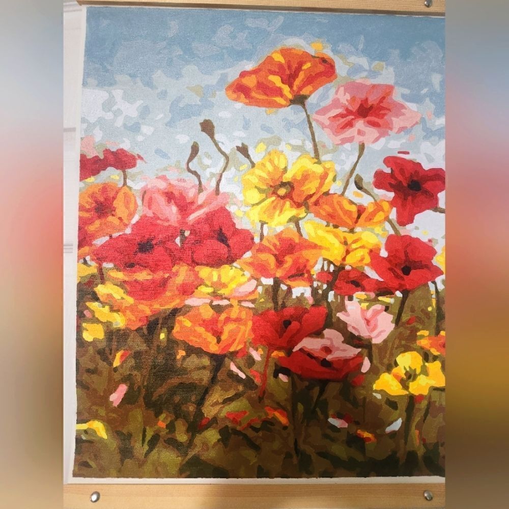 PBN Unframed Paint By Number Picture Poppyseed Field 21.5" x 16"